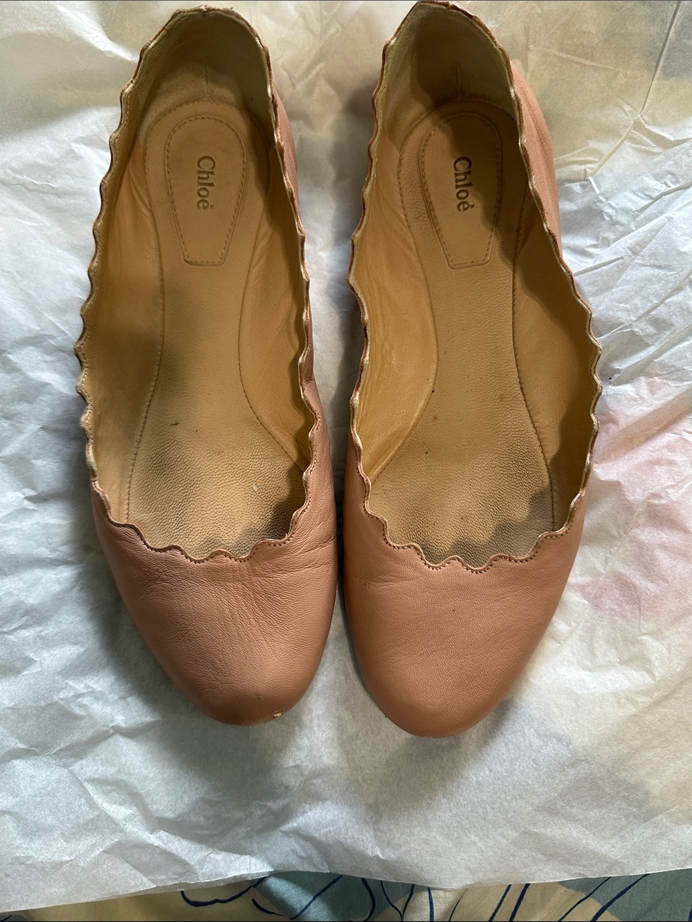 Chloé Scalloped Leather Ballet Flats in Blush
